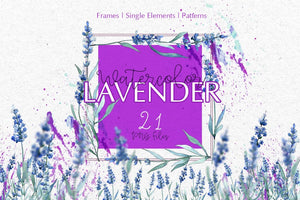 Watercolor Lavender. Violet PNG floral set Digital