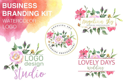Watercolor logo pink wildflowers Design