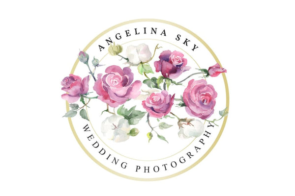 Watercolor LOGO with pink roses and cotton Digital