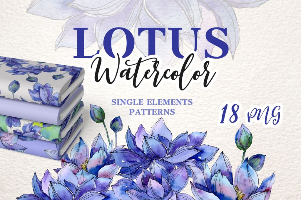 Watercolor Lotus PNG set Digital