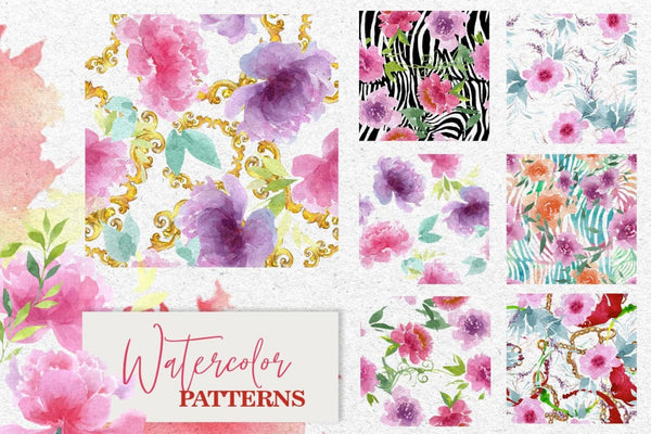 Watercolor pink peonies PNG collection Digital