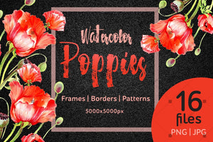 Watercolor Red Poppies Png Flower Set Digital