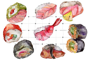 Watercolor Sushi Png Watercolor Set Digital