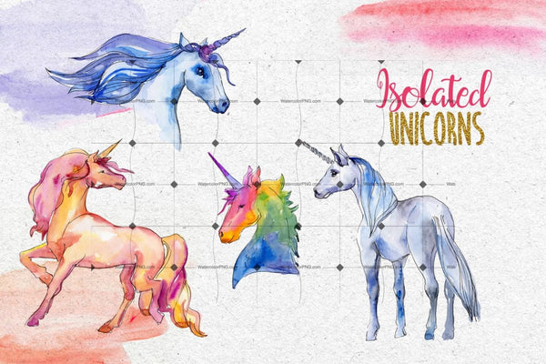 Watercolor Unicorn Png Set Digital