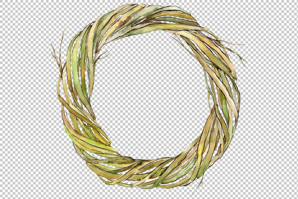 Watercolor wreath of branches png Flower