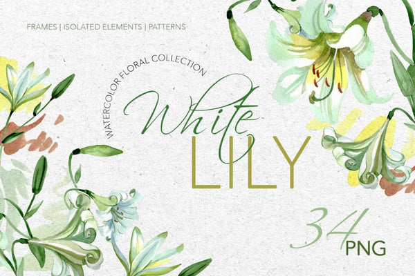 White Lily Watercolor png Digital