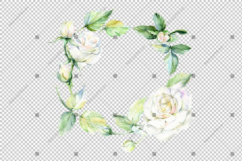 White Rose Wreath Frame Flowers Watercolor Png Design