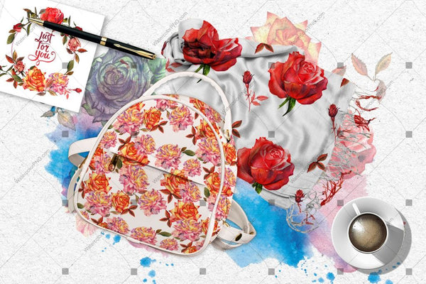 Wildflower Colorful Roses Png Watercolor Set Digital