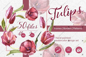 Wildflower Red Tulips Png Watercolor Set Digital