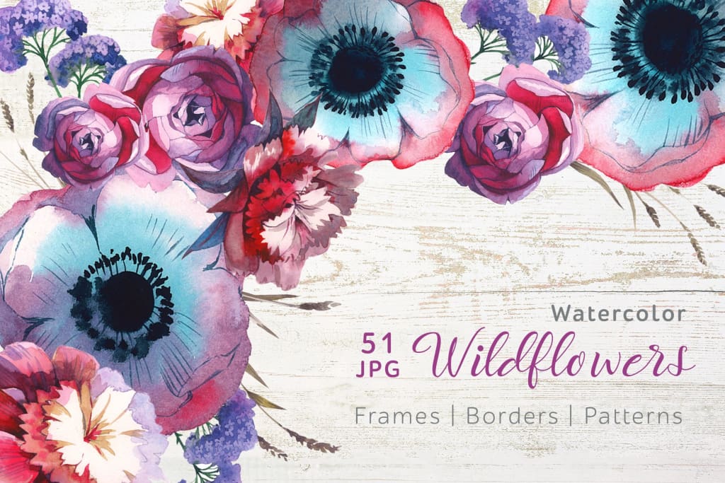 Wildflowers JPG watercolor set Digital
