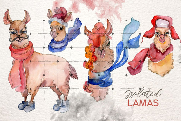 Winter Clipart Of Friendly Llamas Digital