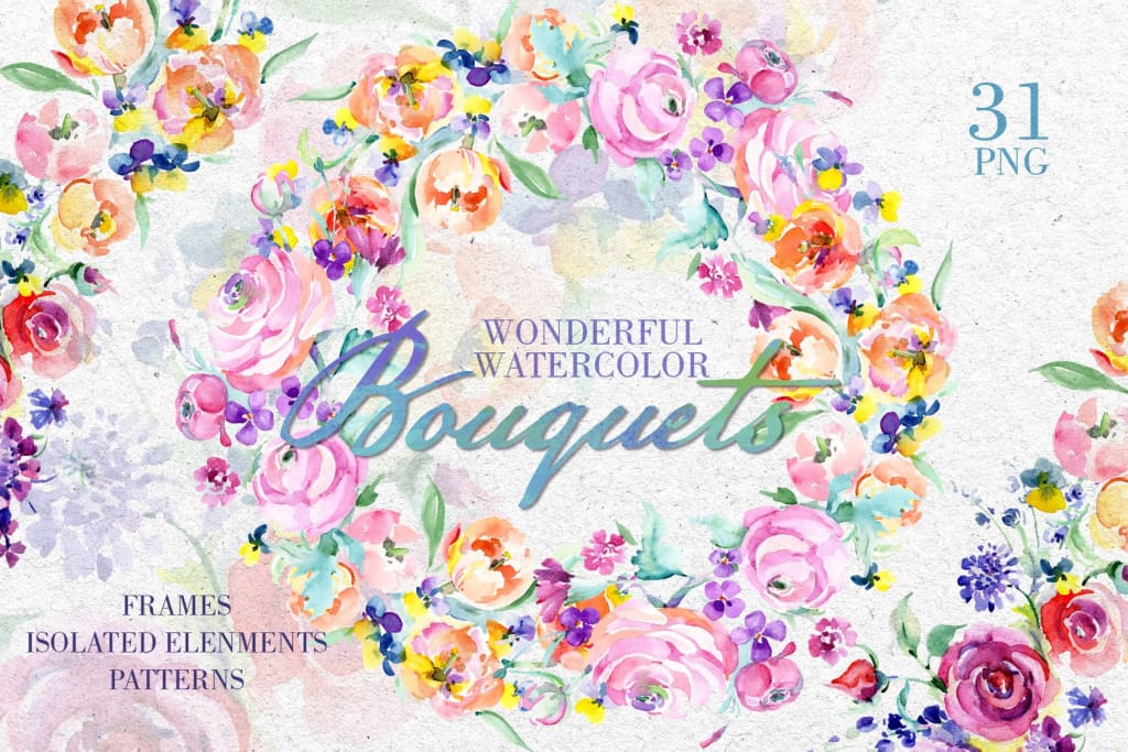 Wonderful Bouquets Watercolor png Digital