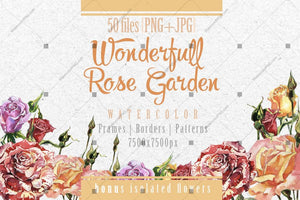 Wonderful Rose Garden Png Watercolor Set Digital