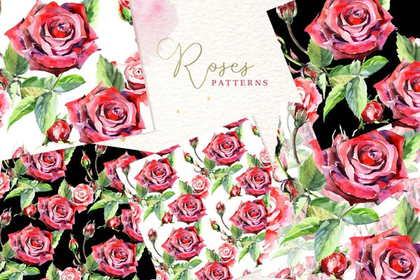 Wonderful watercolor red roses PNG Digital