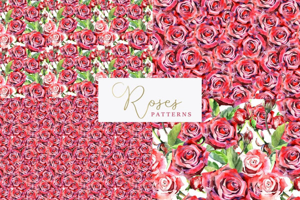Wonderful watercolor red roses PNG Digital