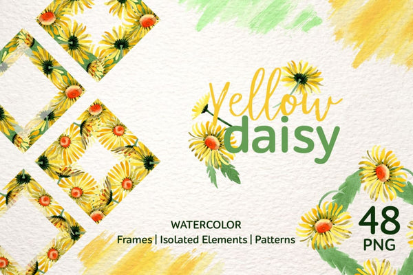 Yellow Daisy Watercolor png Digital