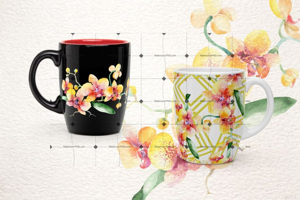 Yellow Orchid Bouquet Png Watercolor Design Set Digital