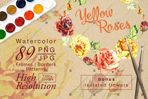 Yellow Roses Png Watercolor Set Digital